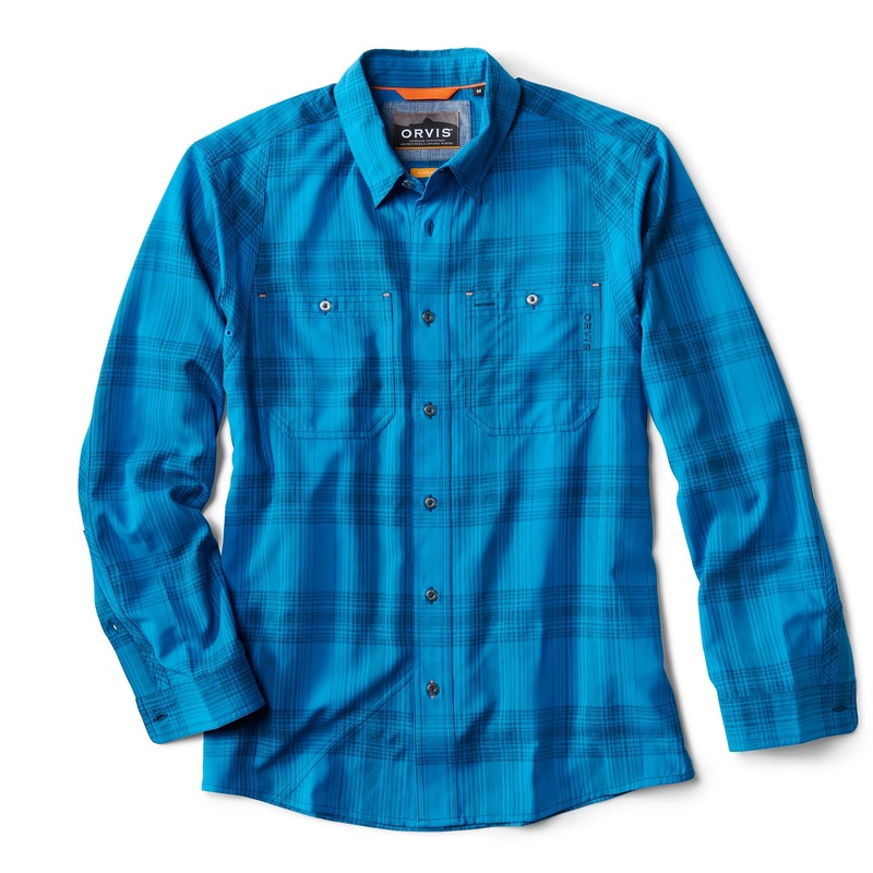 Orvis M’s Tech Chambray Long-Sleeve Work Shirt Navy / Pacific Blue Plaid S