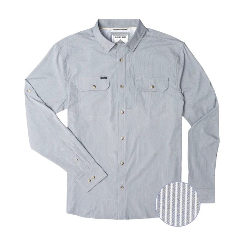 Poncho M’s The Gallatin Shirt Slim Slate Blue Micro Stripe S