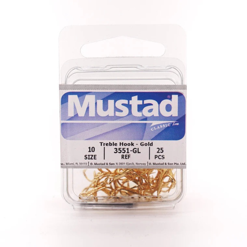 MUSTAD TREBLE HOOK Size 20 Gold (5pk)