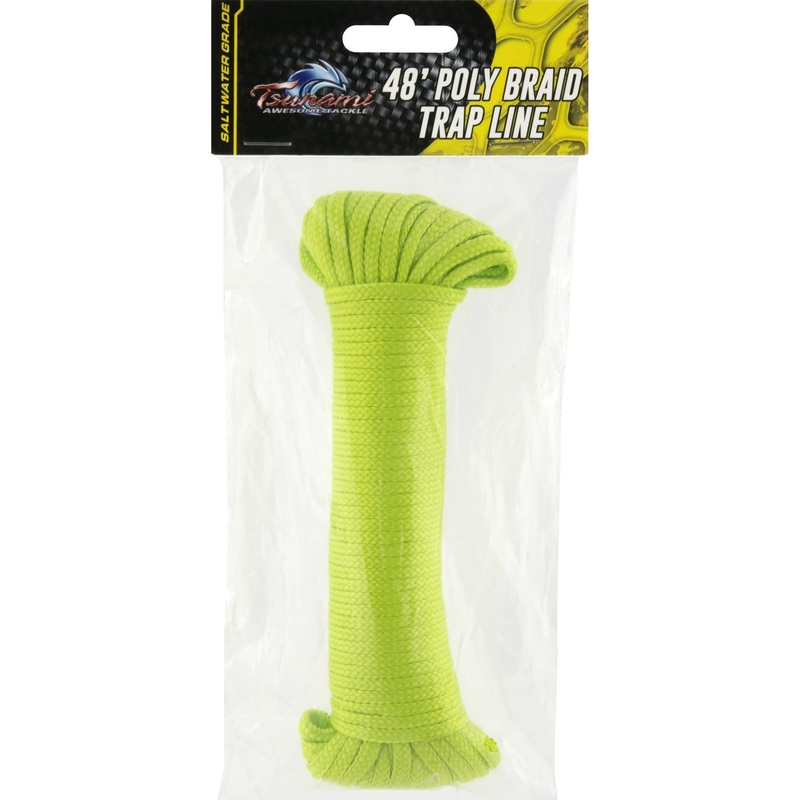Tsunami 48′ Poly Braid Crab Trap Line, Chartreuse
