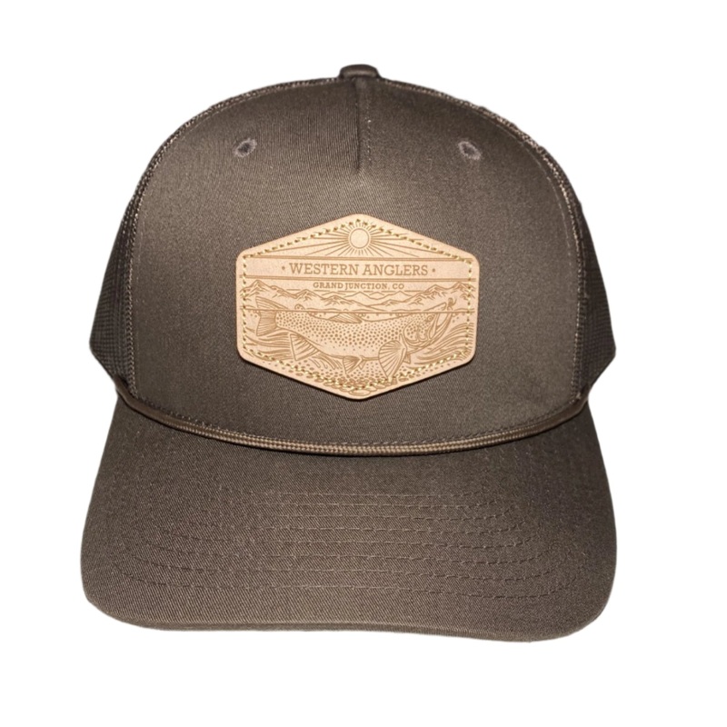 Western Anglers – Richardson Trucker Hat – Leather Patch – Brown Solid Brown Genuine Leather – Casey Underwood – Ringe Riser OSFM