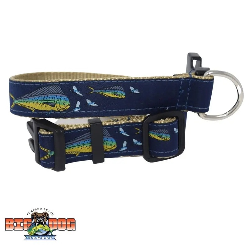 DOG COLLAR NYLON DOLPHIN FLYING FISH NAVY / SAND S