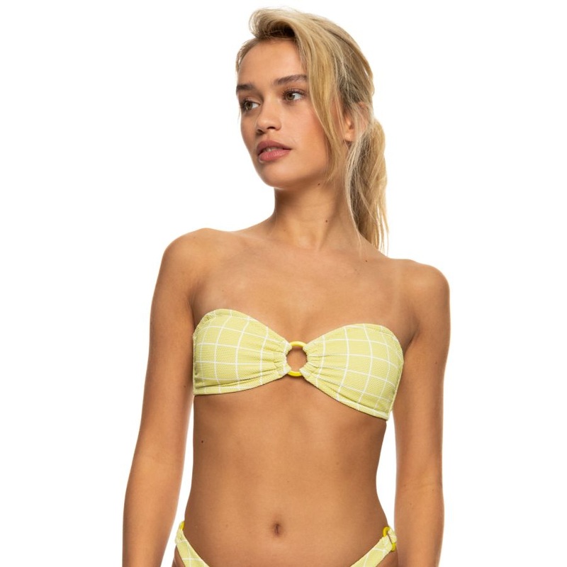 ROXY SALTY SHINE O-RING BANDEAU BIKINI TOP LINDEN GREEN CHECK ME OUT XS