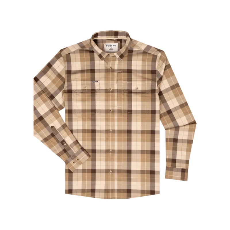 Poncho M’s The Caprock Slim Cream and Brown Plaid S