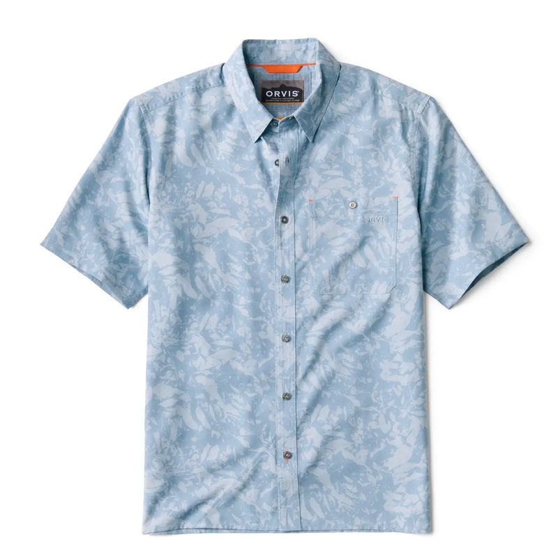 Orvis M’s Printed Tech Chambray S/S Blue Chambray School of Fish S