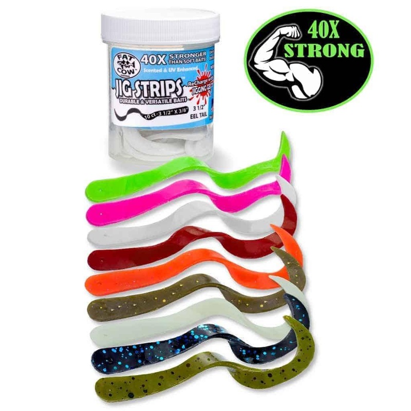 Fat Cow Jig Strips Eel Tail Salmon Blaze 3-1/2″