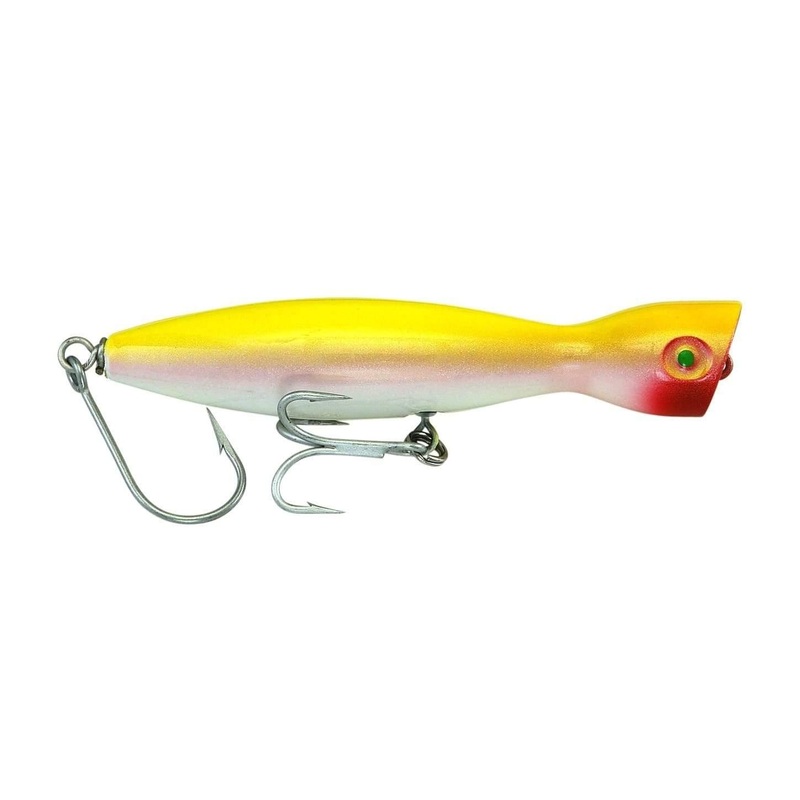 Super Strike Floating Little Neck Popper Lures Length: 4 1/4″ – Weight: 1oz Trans Blue/Neon Yellow
