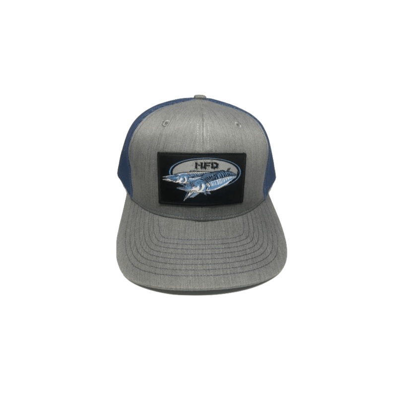 Wahoo Fishing Hat | Ultimate Offshore Fishing Trucker | HFD Heather Grey/Blue