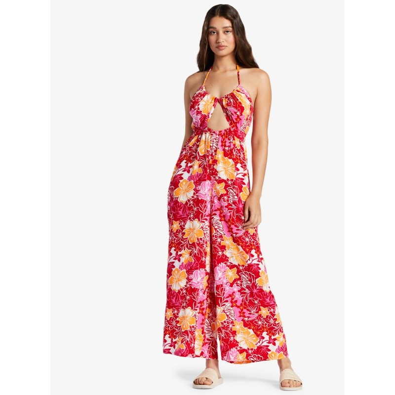 ROXY AWAY ON VACAY WIDE LEG JUMPSUIT HILO HIBISCUS XS