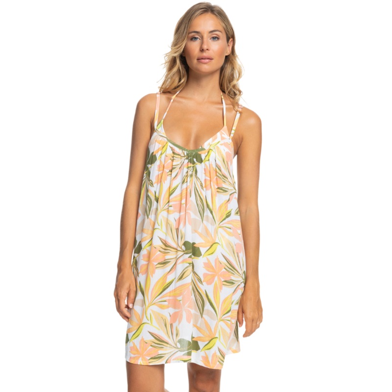 ROXY SUMMER ADVENTURES MINI DRESS BRIGHT WHITE SUBTLY SALTY MULT XS