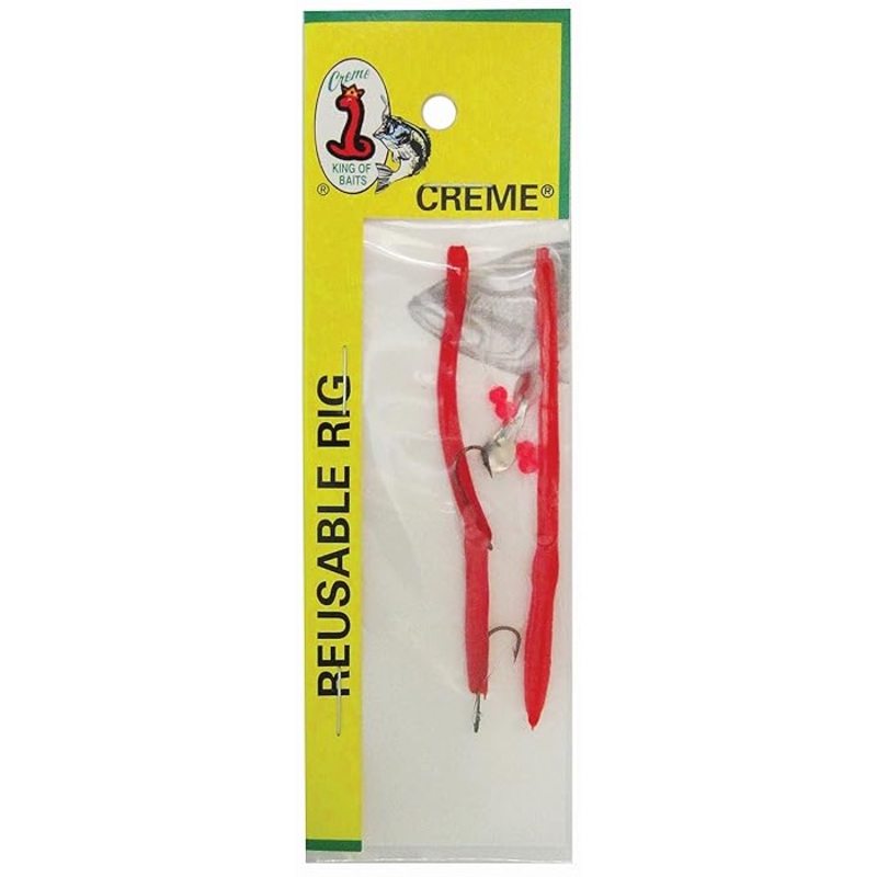Creme Midget Crawler Worm, 1 Rig and Spare, 3-1/2″ Red