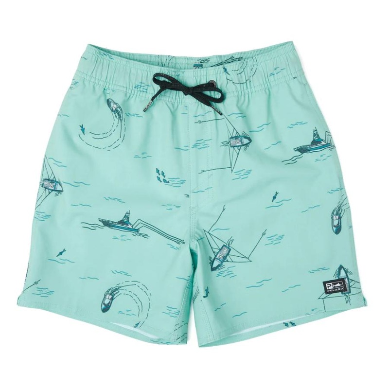 PELAGIC YOUTH DOCKSIDE TROLLIN ELASTIC WAIST SHORTS TROPICAL AQUA S