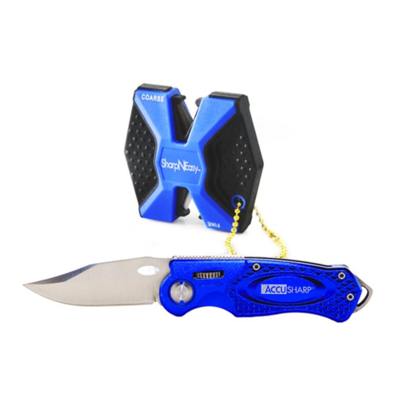 ACCUSHARP SHARPNEASY 2-STEP KNIFE SHARPENER & SPORT KNIFE COMBO BLUE