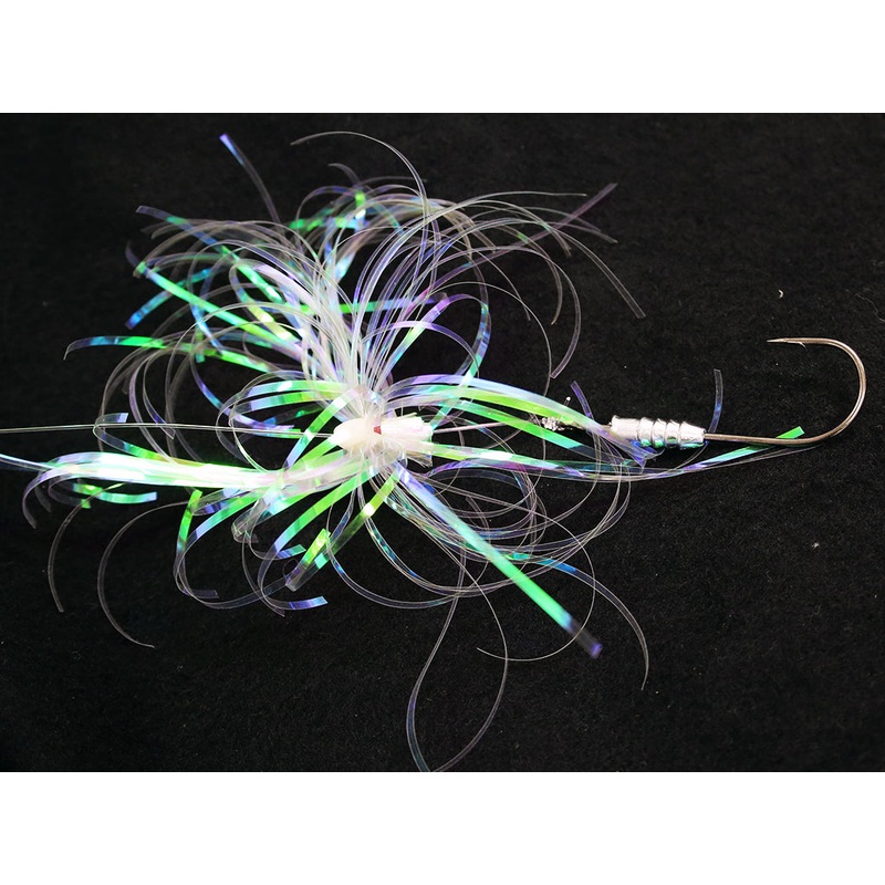Jigging World Hi-Lo Weighted Grub Holder Hook Flash Rig, 7/0 White