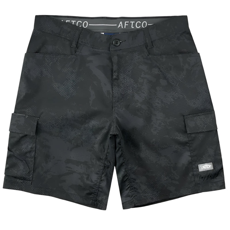 AFTCO Deckhand Camo Cargo Shorts Black Storm Camo 30