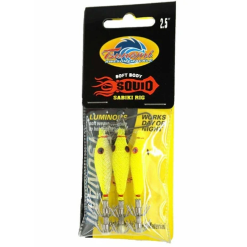 Tsunami Soft Body Squid Sabiki Rig CH – Chartreuse 2.5″