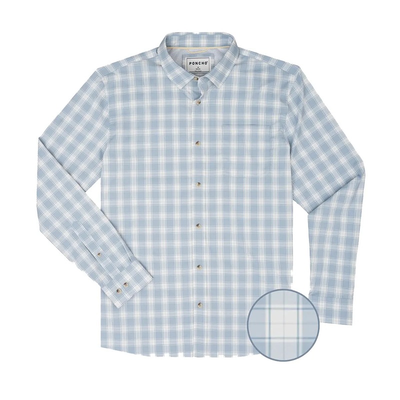 Poncho M’s The Lido Key Shirt Regular Washed Blue and Grey Plaid S