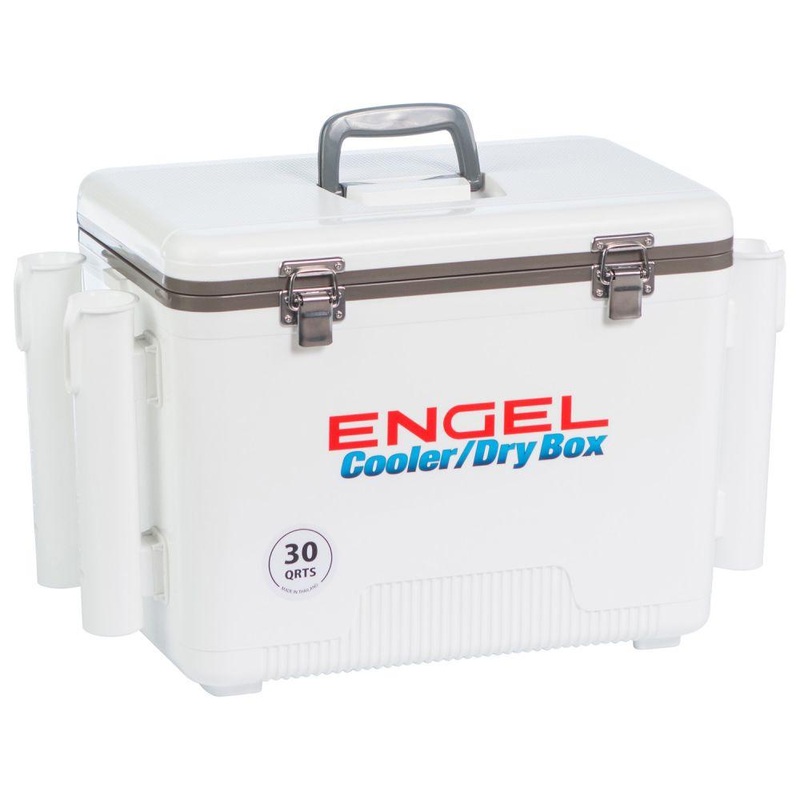Engel 30 Quart Drybox/Cooler with Rod Holders White