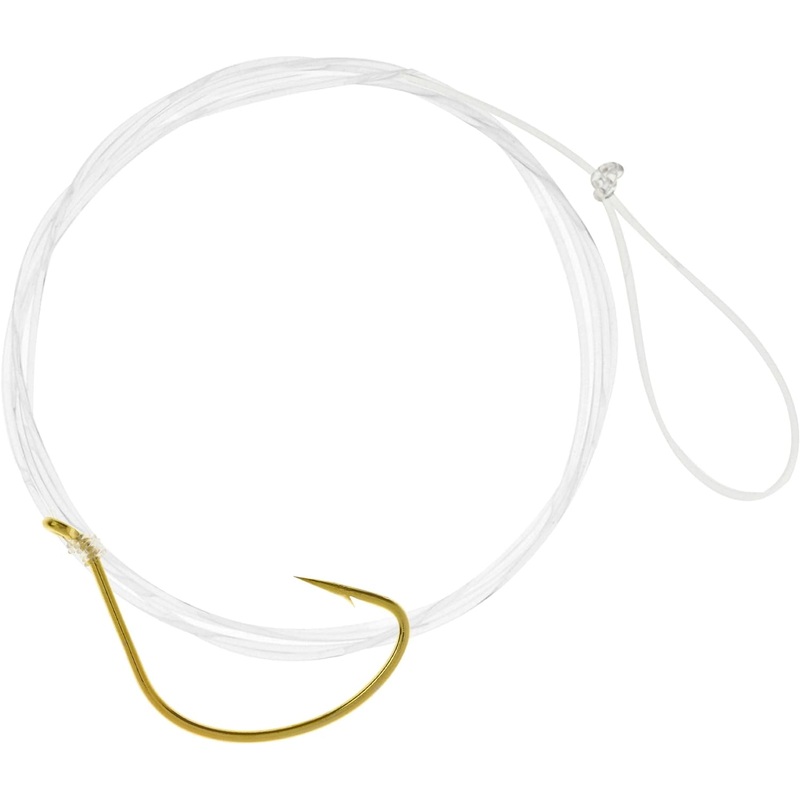 Hurricane Gold Wide Gap Fluke Snelled Hook, 36″ Size 1/0
