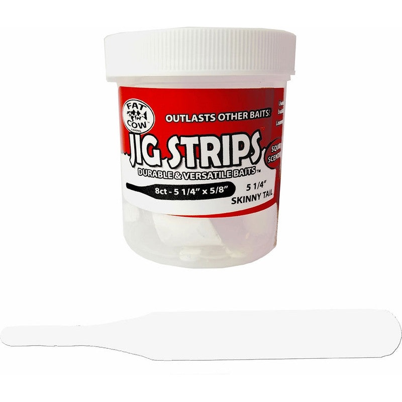 Fat Cow Jig Strips Skinny Tail 5 1/4″ X 5/8″ Scented 8ct Ghost White