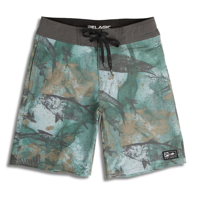 PELAGIC YOUTH DEEP DROP FISHING SHORTS OPEN SEAS CAMO ARMY 23