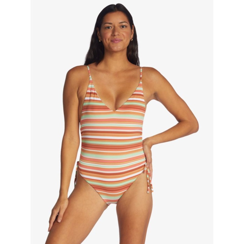 ROXY PRINTED BEACH CLASSICS ONE PIECE SWIMSUIT PALE DOGWOOD HIBISCUS XS