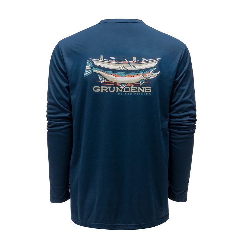 Grundns Drift Boat LS Tech Tee Blue Abyss S