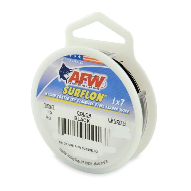 American Fishing Wire Surflon Nylon Coated Stainless Steel Wire Leader 20lb Test 0.24″ Diameter 30ft Black