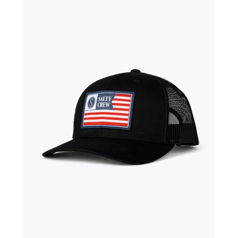 SALTY CREW FREEDOM FLAG RETRO TRUCKER HAT BLACK