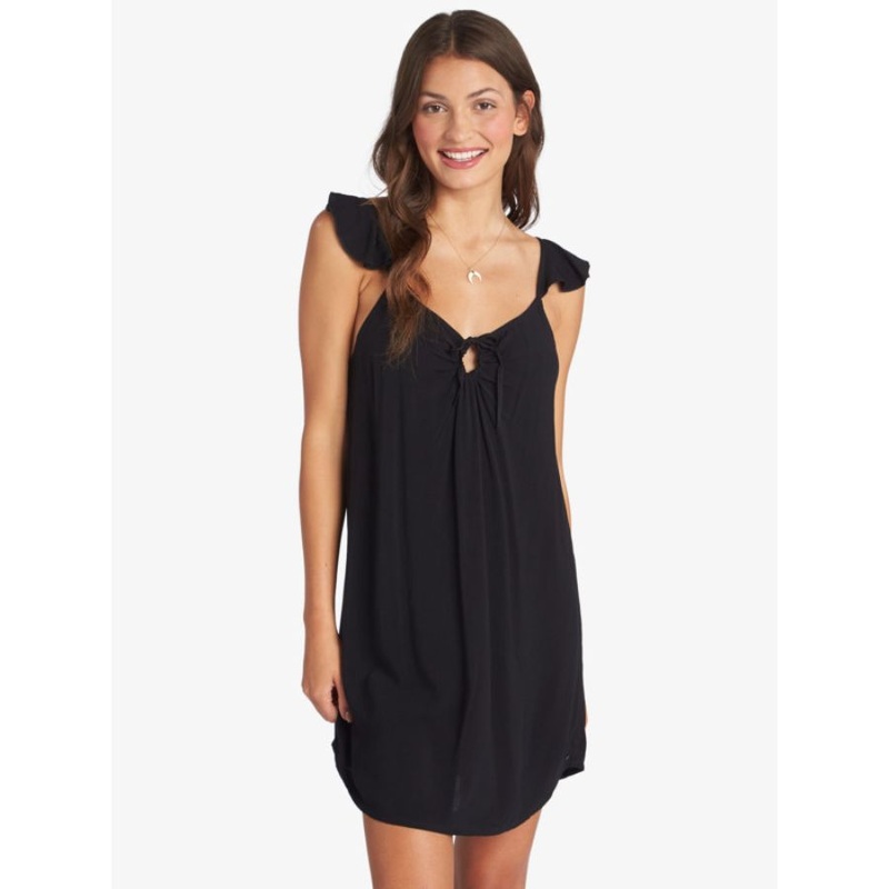 ROXY FUTURE THOUGHTS WOVEN STRAPPY MINI DRESS ANTHRACITE XS