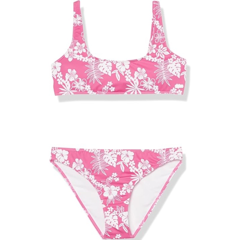ROXY GIRL’S ALOHA SPIRIT BASIC BRALETTE BIKINI SET SHOCKING PINK HELLO ALOHA SMALL 7/XS