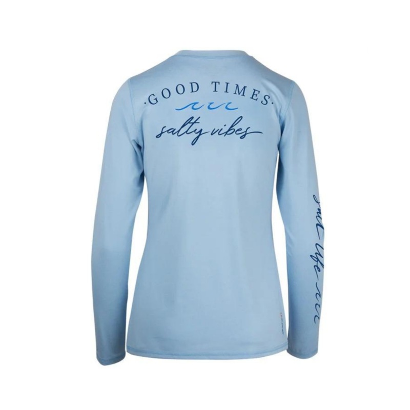 SALT LIFE GOOD TIMES SALTY VIBES LS SLX PERFORMANCE AIRY BLUE L