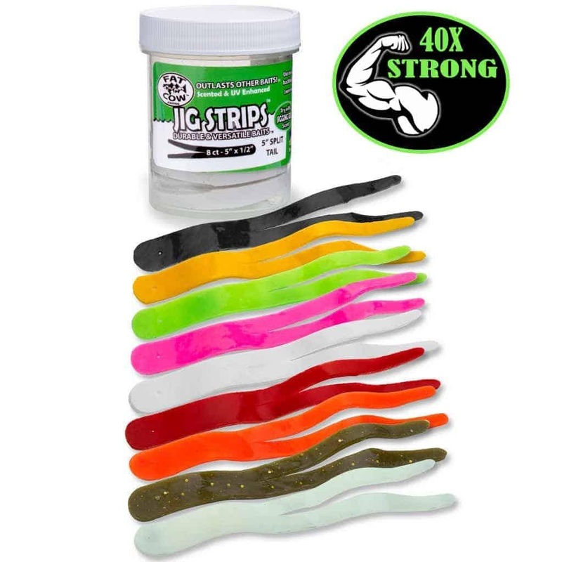 Fat Cow Scented Jig Strips Split Tail 5″ Blood Red