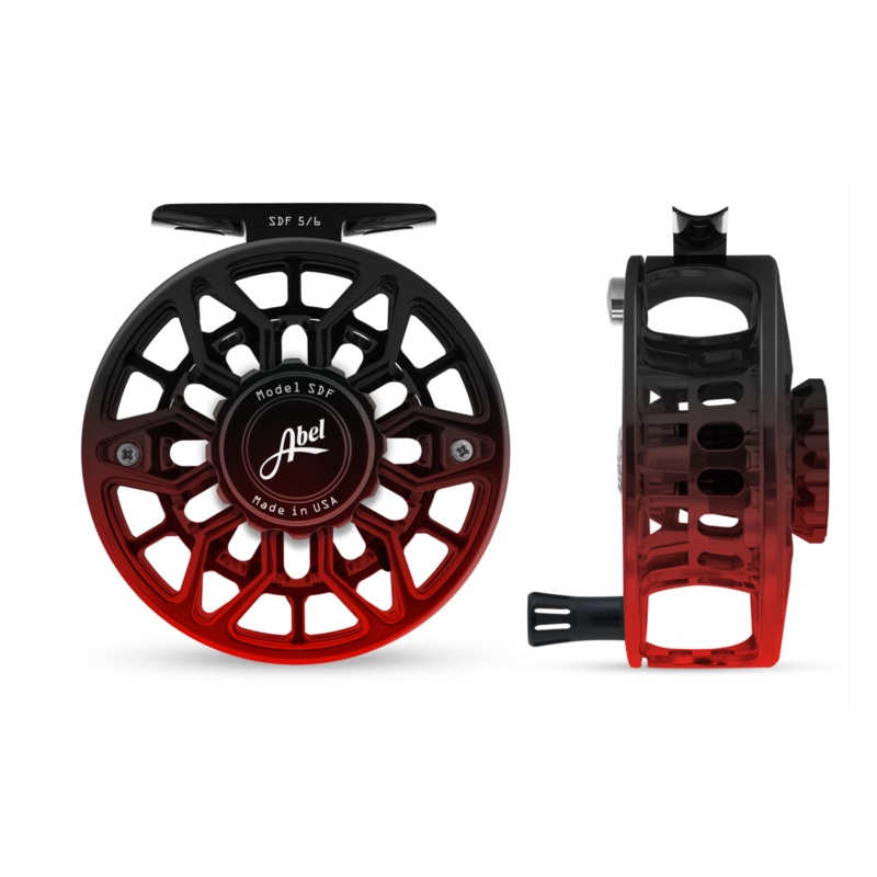 Abel SDF Fly Reel Ported – Black Red Fade – Blk/Red knob 5/6 WT w/ BLK Alum Hand 5/6 wt