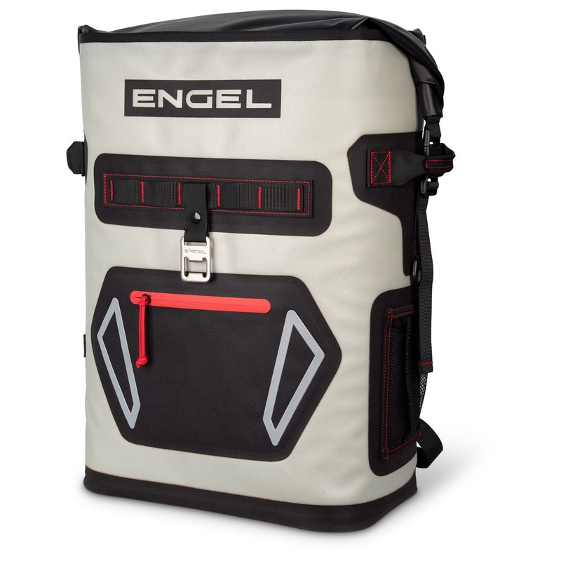 Engel Roll Top High Performance Backpack Cooler Light Gray & Red