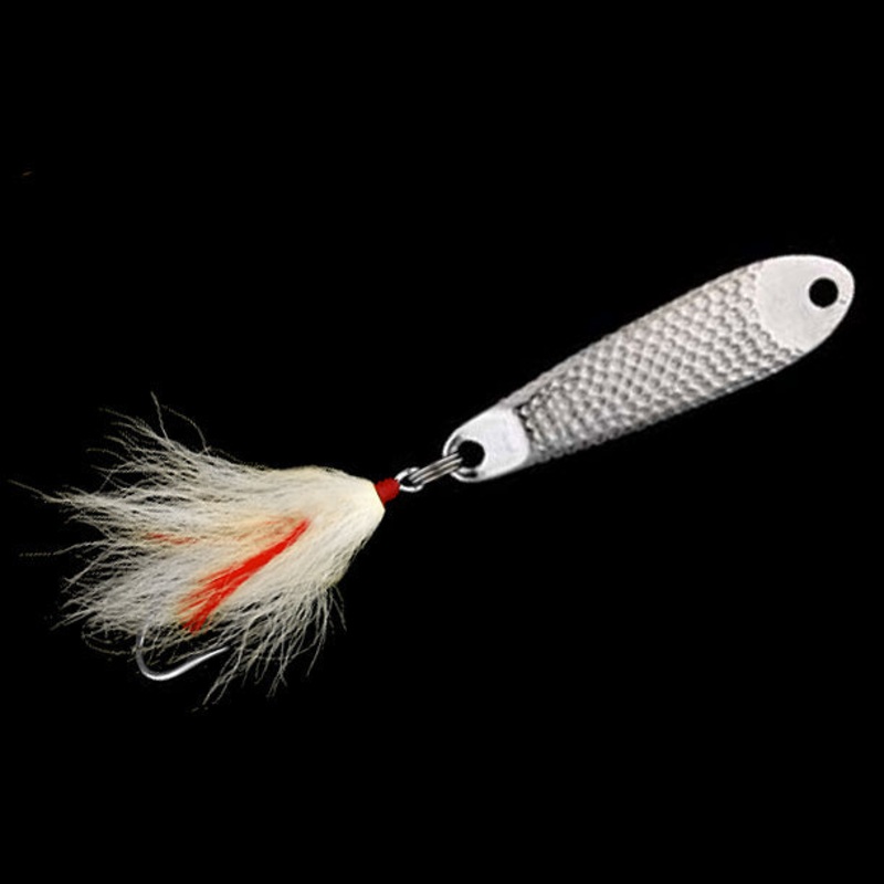 Hopkins Shorty Hammered Spoon with Treble Hook 1/2oz – 2-1/4″ White Bucktail