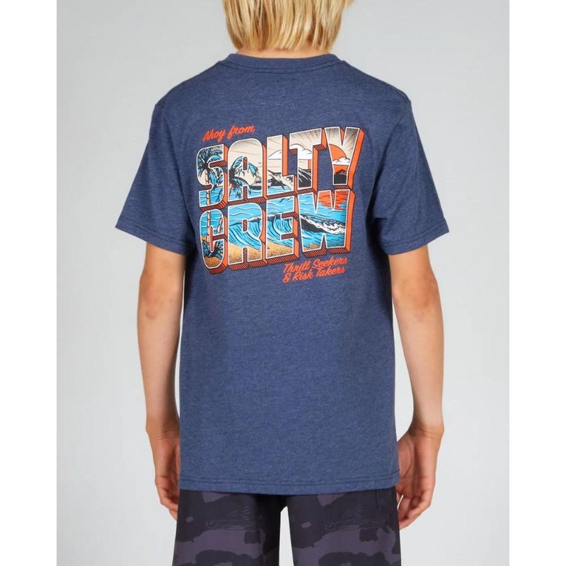 SALTY CREW GREETINGS BOYS S/S TEE NAVY HEATHER S