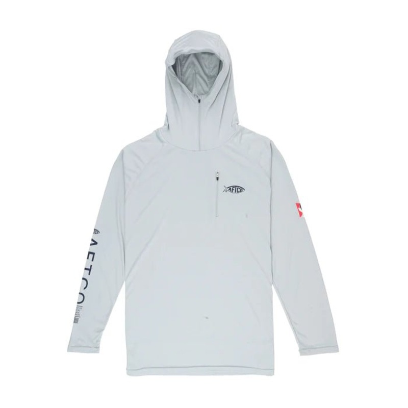 Aftco Jason Christie Hooded LS Performance Shirt Gray Large