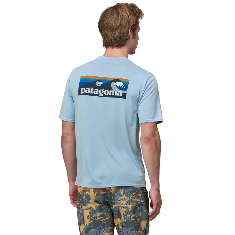 Patagonia M’s S/S Capilene Cool Daily Graphic Shirt – Waters Boardshort Logo Abalone Blue: Feather Grey / BLAF XS