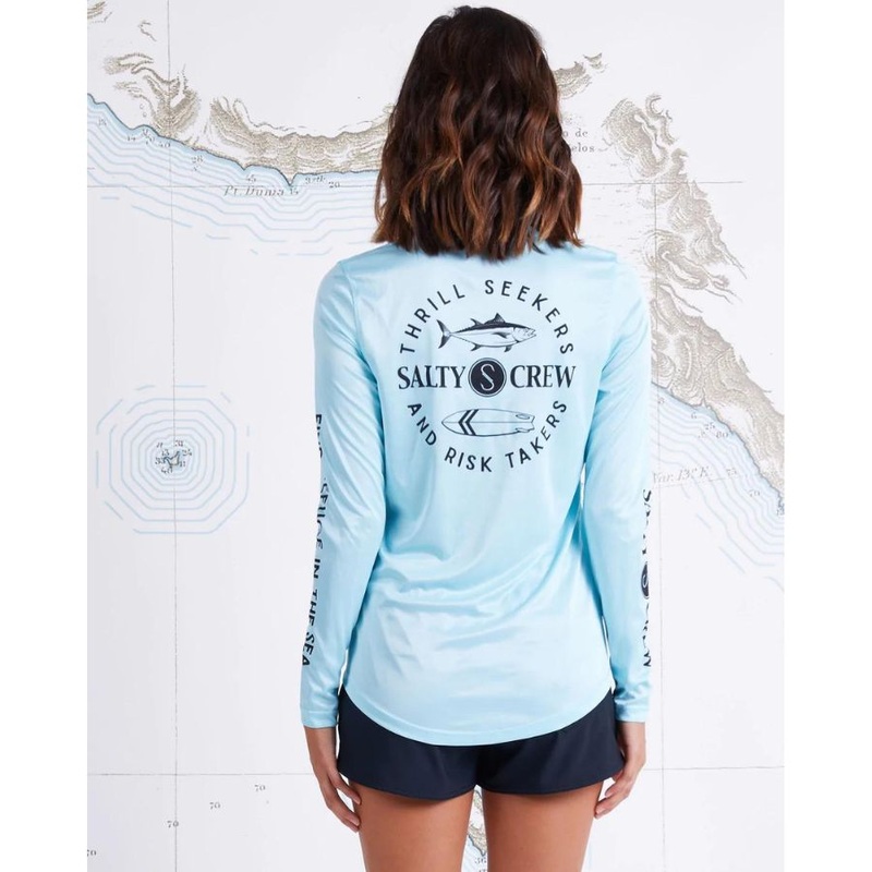 SALTY CREW FLIP FLOP SCOOP NECK L/S POOL BLUE L