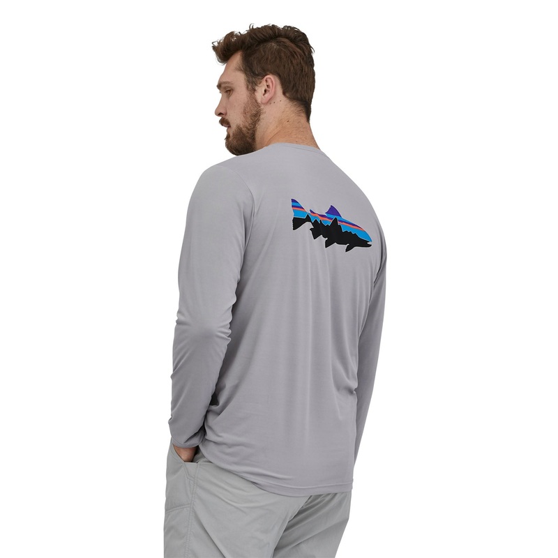 Patagonia M’s L/S Capilene Cool Daily Fish Graphic Shirt Wild Waterline Sedge Green / WWSE XXS