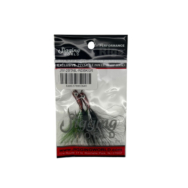 Jigging World Epoxy Bucktail Teaser (2pk, Assorted Colors) Red/Black/Green