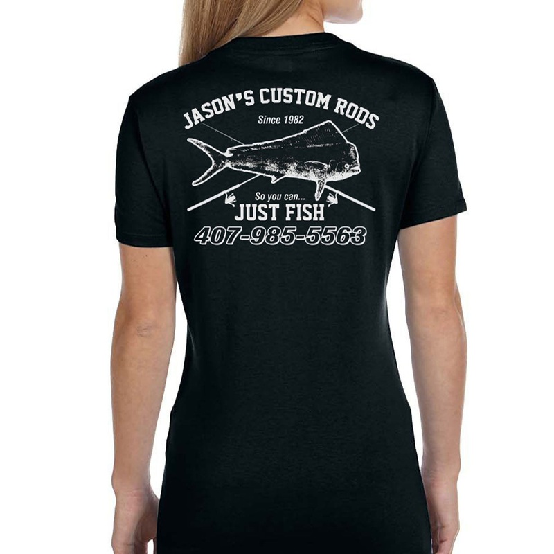 Women’s Custom T-Shirt: Vintage Distressed Fish and Rods Black X-Small