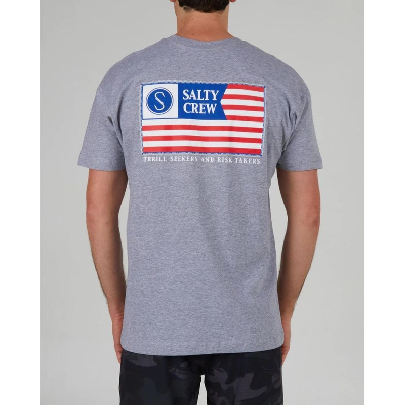 SALTY CREW FREEDOM FLAG  S/S TEE ATHLETIC HEATHER S