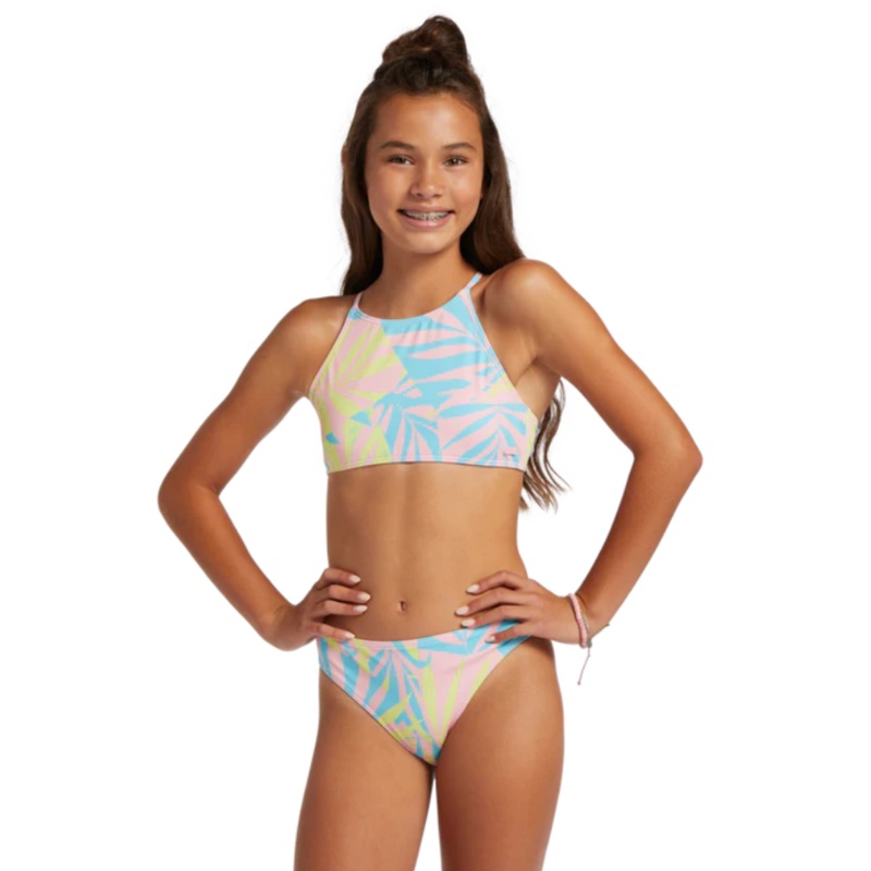 ROXY GIRL’S PALMS COLORS CROP TOP SET DAIQUIRI GREEN ALL PALMED 7/XS