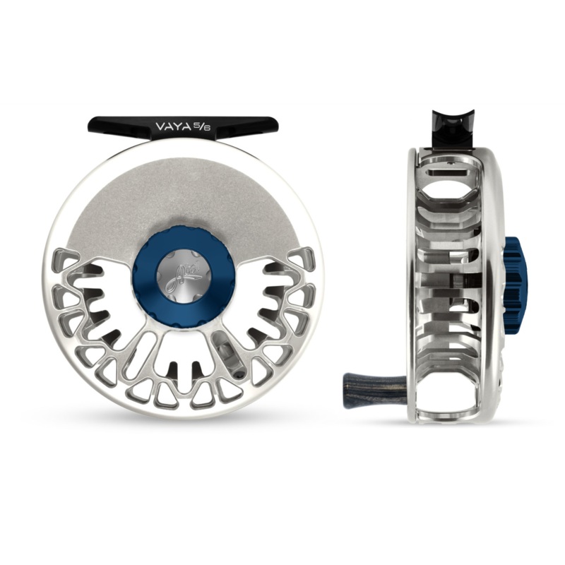 Abel Vaya Fly Reel – Platinum – Deep Blue Knob – 5/6 WT with Ebony Handle 5/6 wt