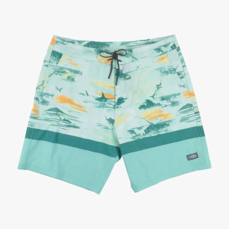 AFTCO COCOBOARDIE RECYCLED FISHING BOARDSHORTS OCEAN WAVE 30