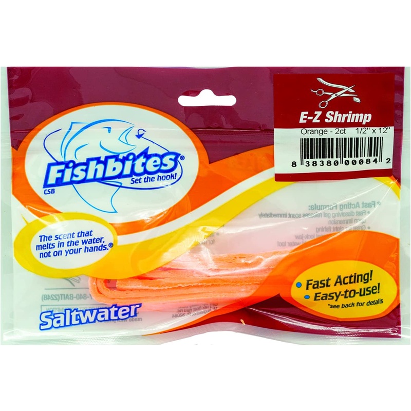 Fishbites E-Z Shrimp Fast Acting Bait Strips, 12″, 2pk Orange