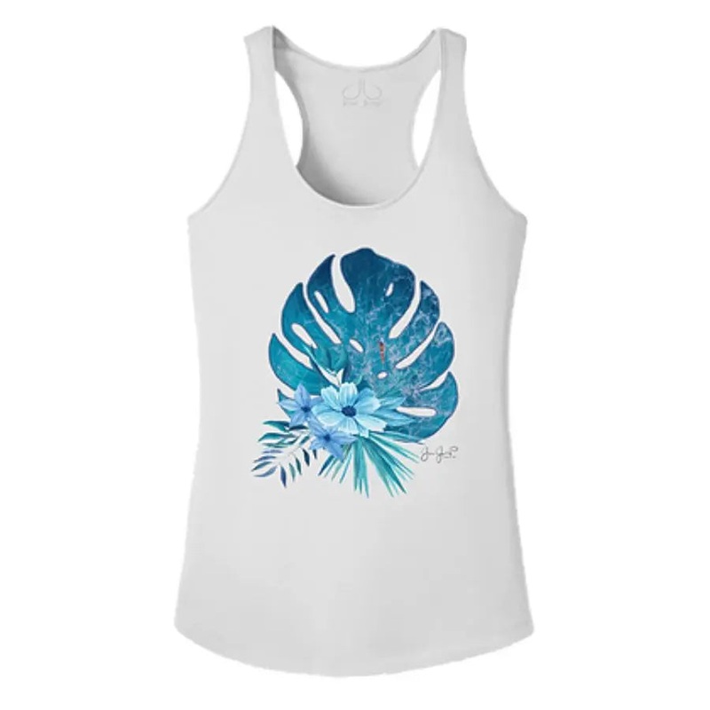 JESSIE JESSUP PERFORMANCE TANK TROPICAL BOUQUET WHITE XS