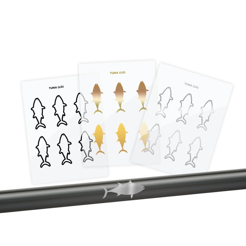 Tuna Silhouette Rod Decals – Peel & Stick Solid Small Gold